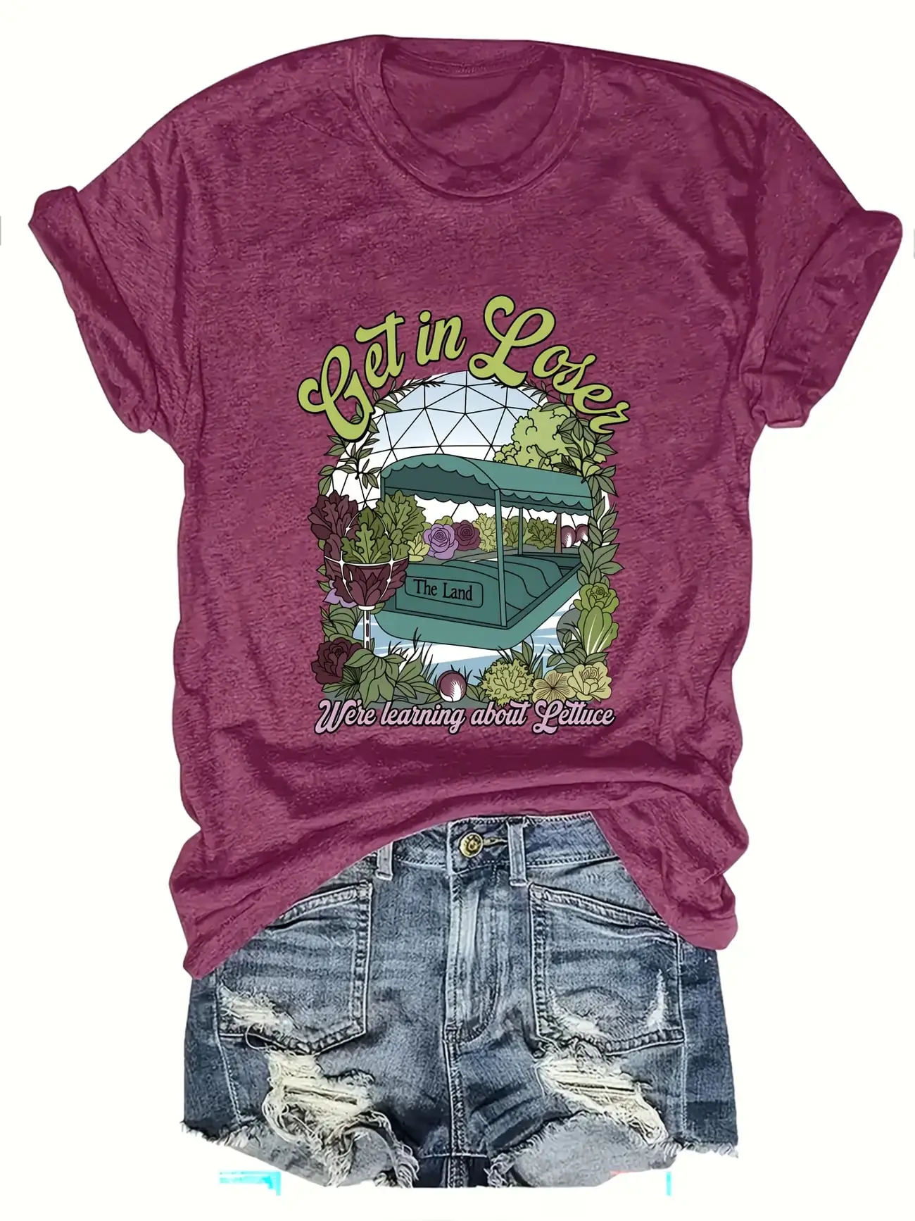 

Plus size women's short sleeve T-shirt Get In Loser We're Learning About Lettuce Spring and Summer Must-Haves summer outfits