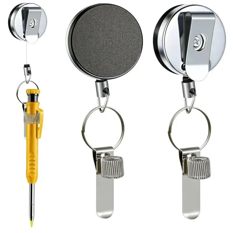 Retractable Pull Pen Holder Universal Pen Lanyard With Belt Clip Key Ring For Carpenter Nurse Waiter Worker