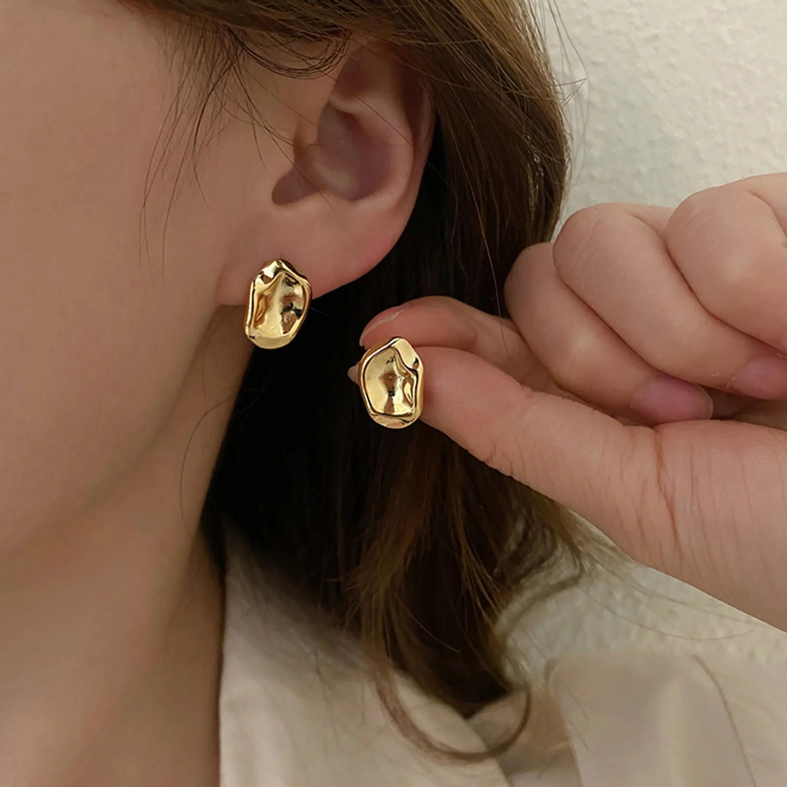 

Geometric Post Stud Earring for Women Girls,Irregular Geometric Oval Round Exaggerated Gold Plated Jewelry