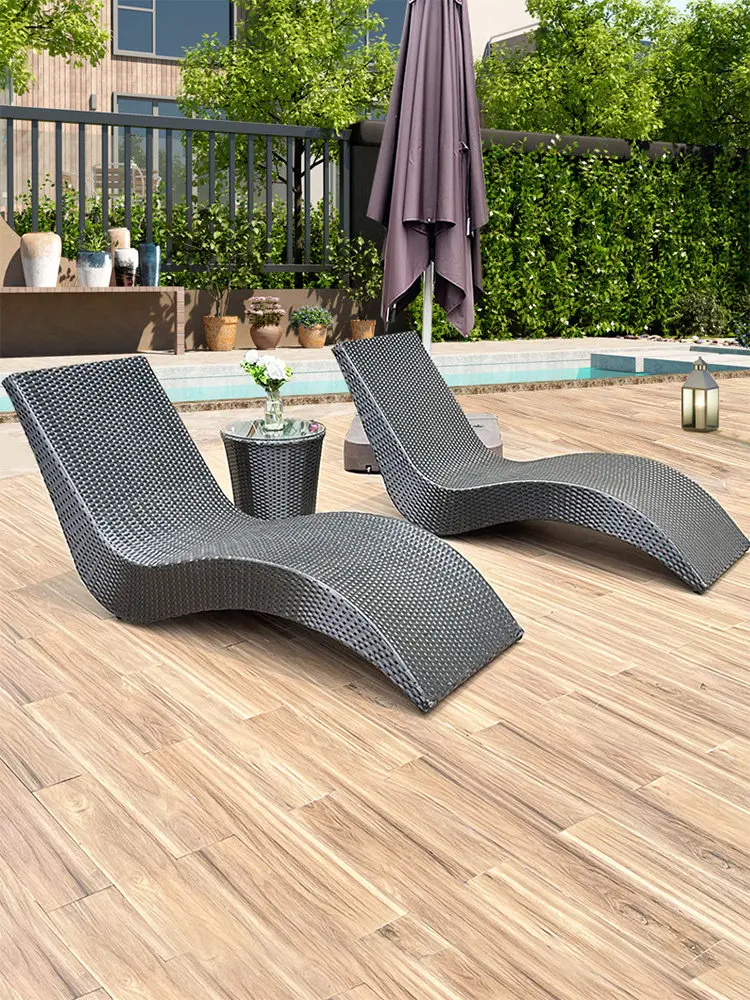 & Outdoor Lounge Bed & Chaise Longue-Minimalist Modern Wicker Movable Sun Lounger for Balcony Patio Garden Pool & Beach Use view 4