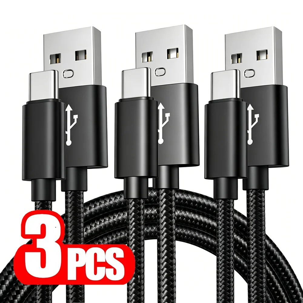 3PCS Braided USB Type C Fast Charging Cable For iPhone 15 16 17 Samsung Xiaomi Redmi POCO Huawei Honor Rapid Charge Data Cables