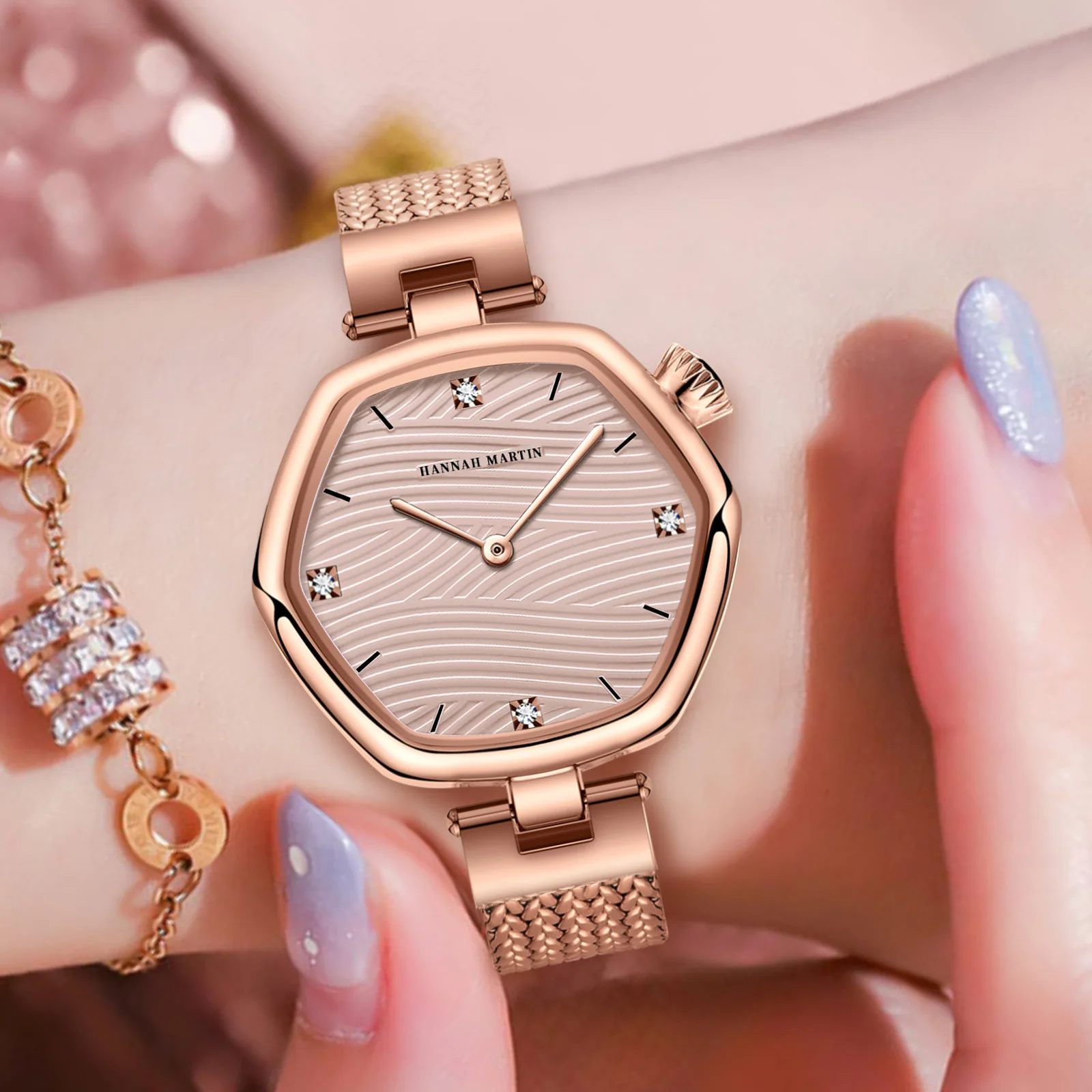 Creative Hexagonal Rhinestone Luxury Women's Watch Steel Strap Waterproof Japanese Movement High-quality Quartz Watch for Women