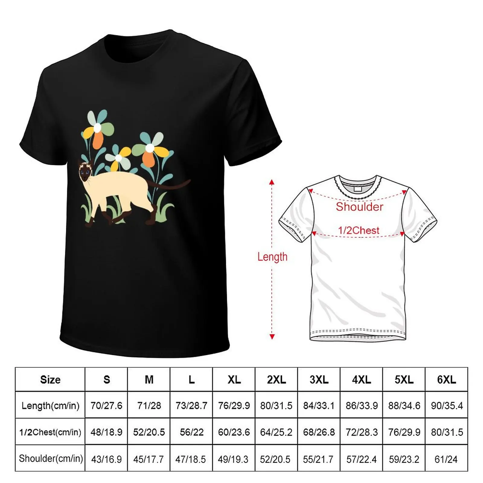 Siamese Cat and Flowers T-Shirt anime tshirt vintage graphic tee vintage anime shirt tops vintage t shirt men