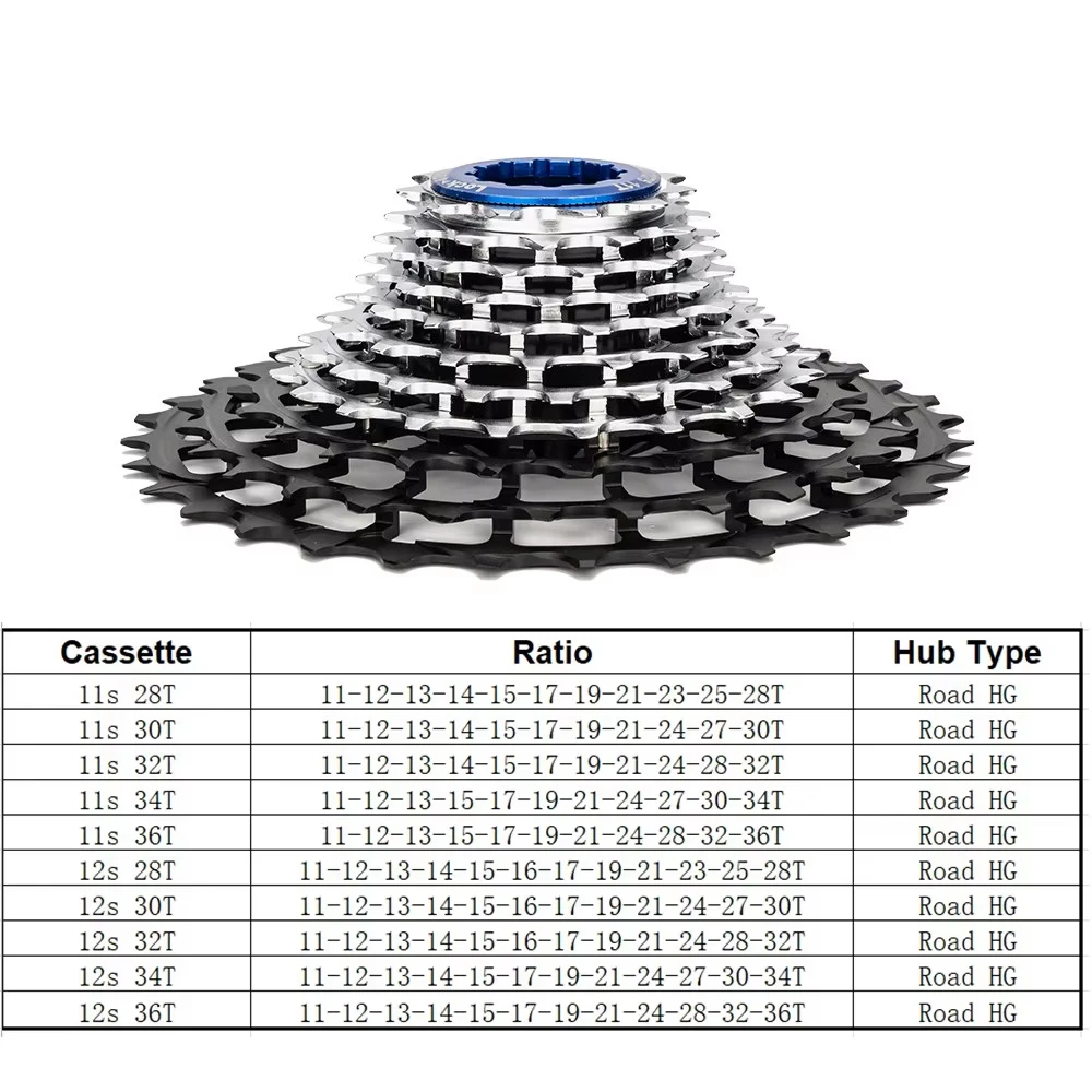 ZTTO 11/12 Speed Ultraight Road Bike Cassette Black-silver Sprocket ULT 11s 12s 11-28/30/32/34/36T Freewheel Gravel Cassette K7