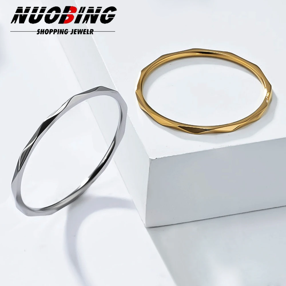 1mm Thin Stackable Ring Rhombus Surface Stainless Steel Knuckle Geometric Jewelry for Women Girl Party Gift Accessories