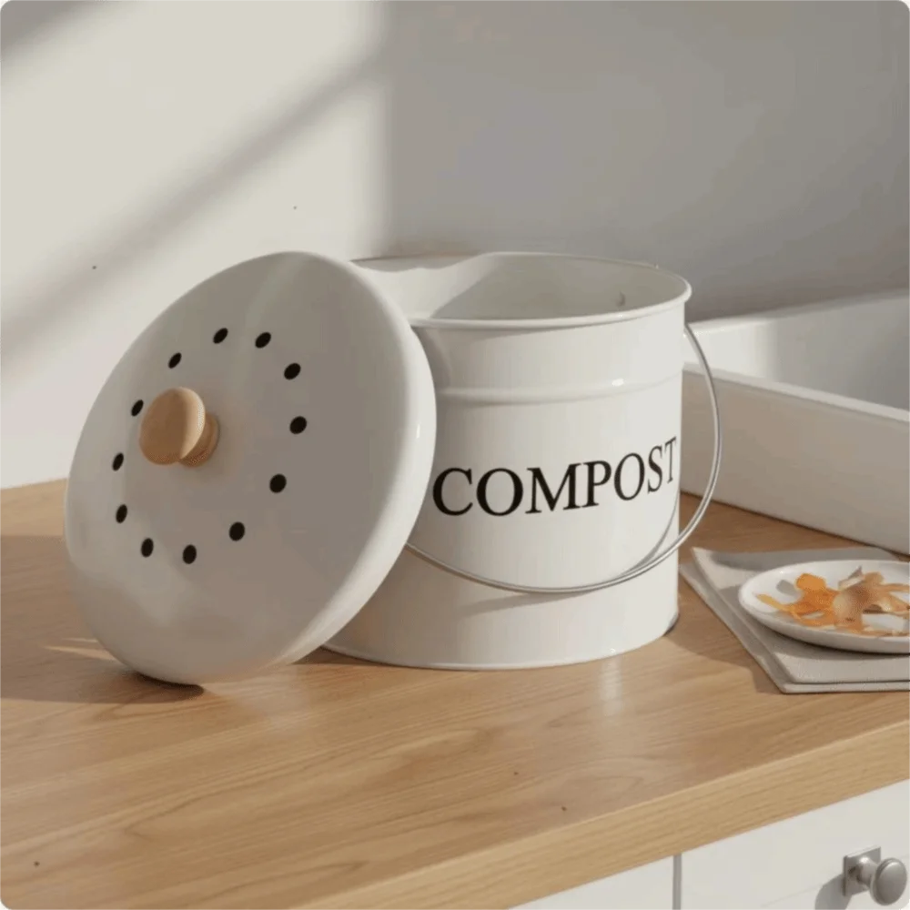 Odorless Kitchen Compost Bucket Activated Charcoal Filtration Large Capacity Kitchen Trash Bin Round with Lid