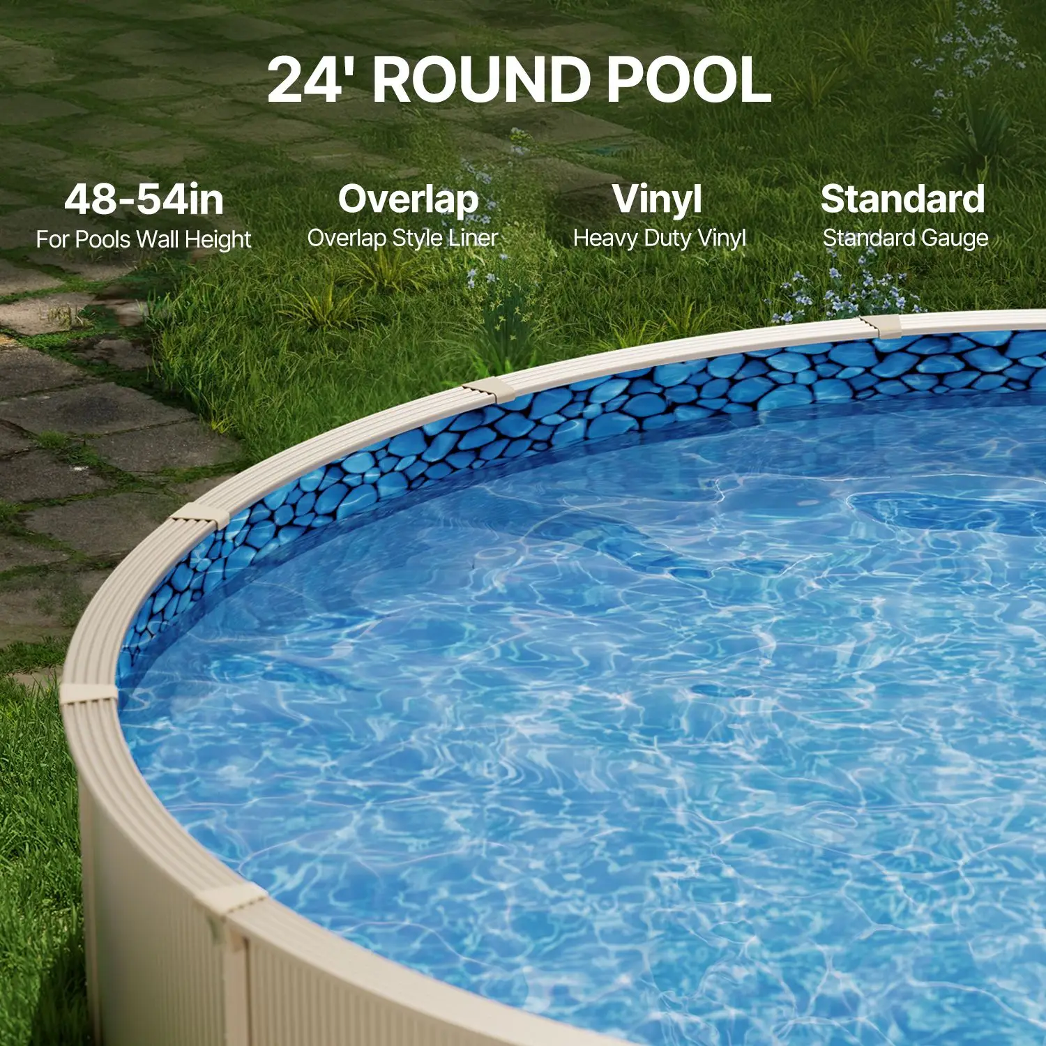 24-ft Round Above Ground Pool Liner, Overlap Pool Liners, Standard Gauge Vinyl, 48-to-54inch Wall Height, Designed for Steel Sid