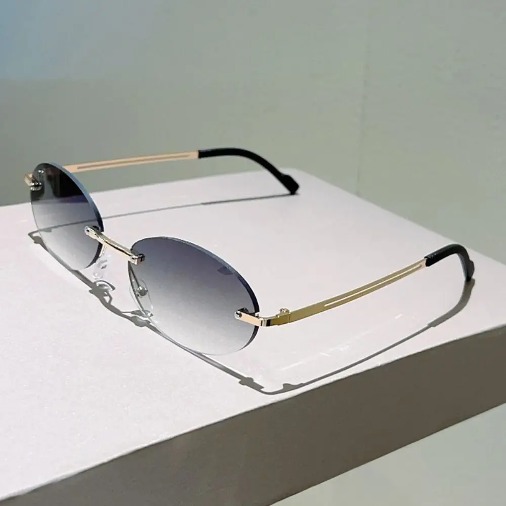 

Vintage Frameless Sunglasses Metal Gradient Trendy Fashion Sunglasses Small Frame Solid Color Fashion Shades Beachwear