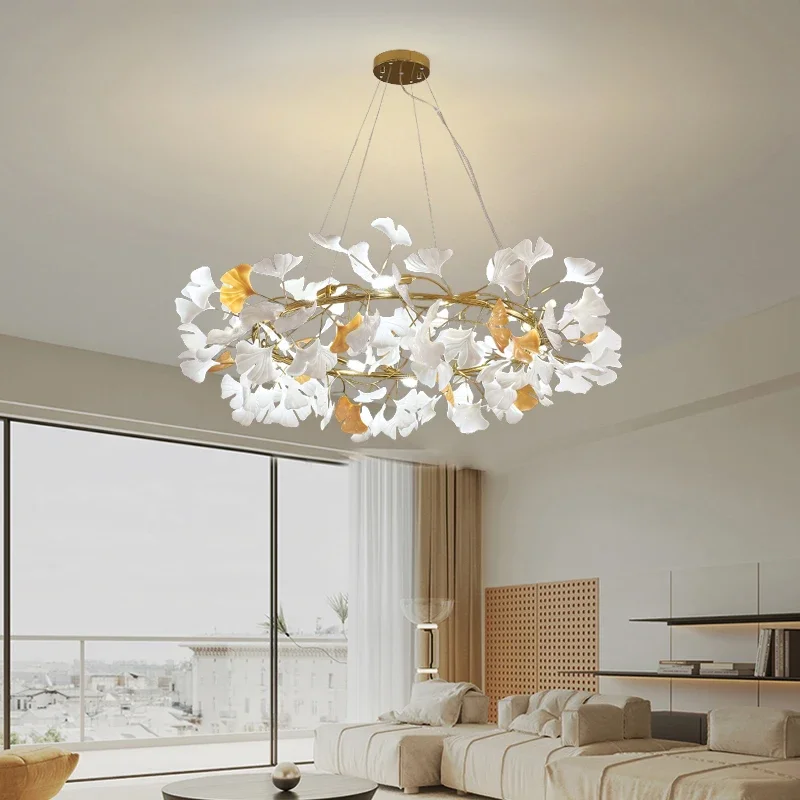 Imagem -03 - Lustre Led Nordic Gingko Leaf Cozinha Moderna Sala de Estar Quarto Sala de Jantar Loft Interior Redondo Luz Suspensa