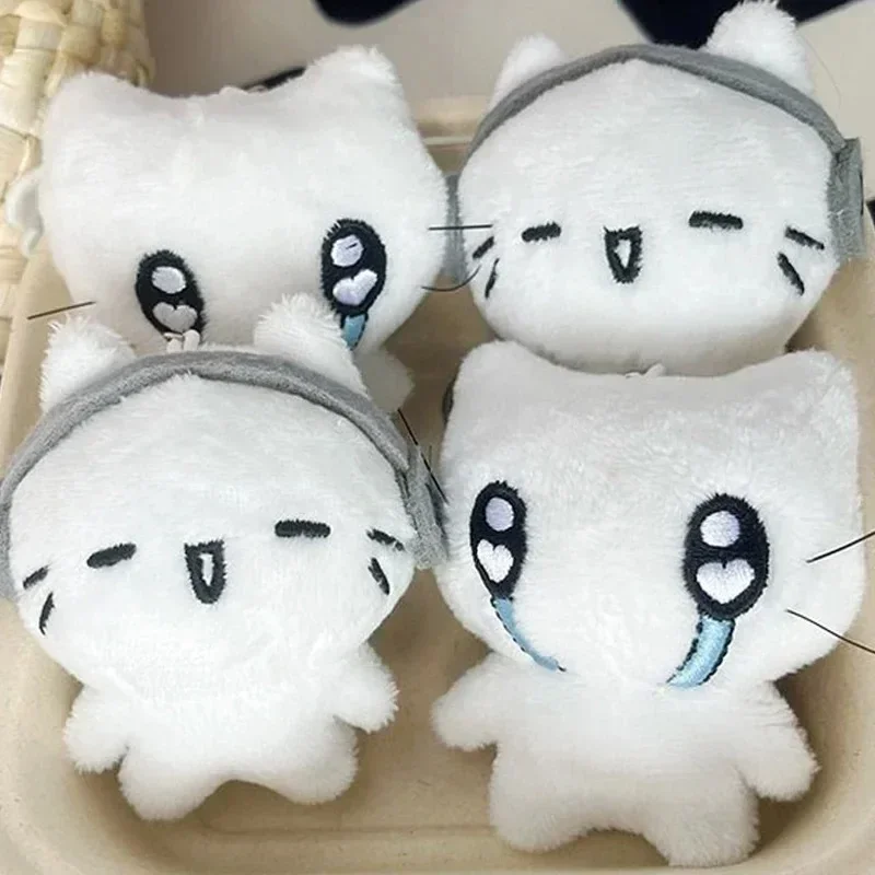 Cute Headphones Kitten Couple Keychain Mini Crying Cat Doll Plush Keyring Cartoon Dog Bee Bag Pendant Charms Backpack Decoration image 3
