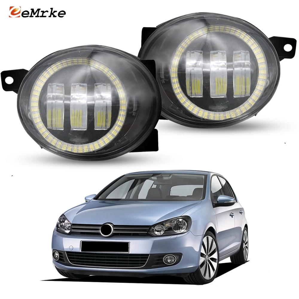 

2X Led Angel Eye DRL Fog Light Assembly Lens Driving Lamp for Volkswagen Golf 6 VI 5K Jetta SportWagon 2008 2009 2010 2011 2012