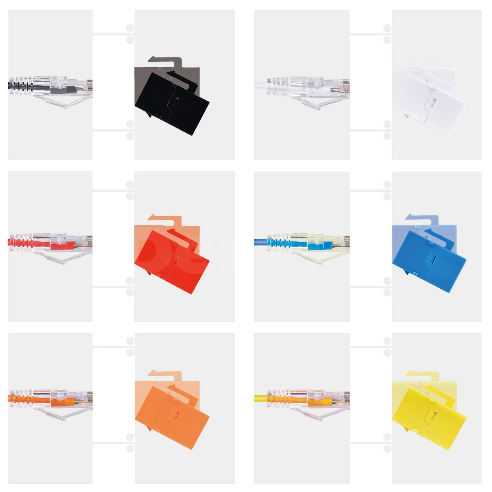 Zestaw 12 gniazd Keystone RJ45 Cat6A do montażu w panelu, z kablem sieciowym 0,2 m, zestaw do zarządzania kablami z kodowaniem kolorystycznym. — zdjęcie produktu 4