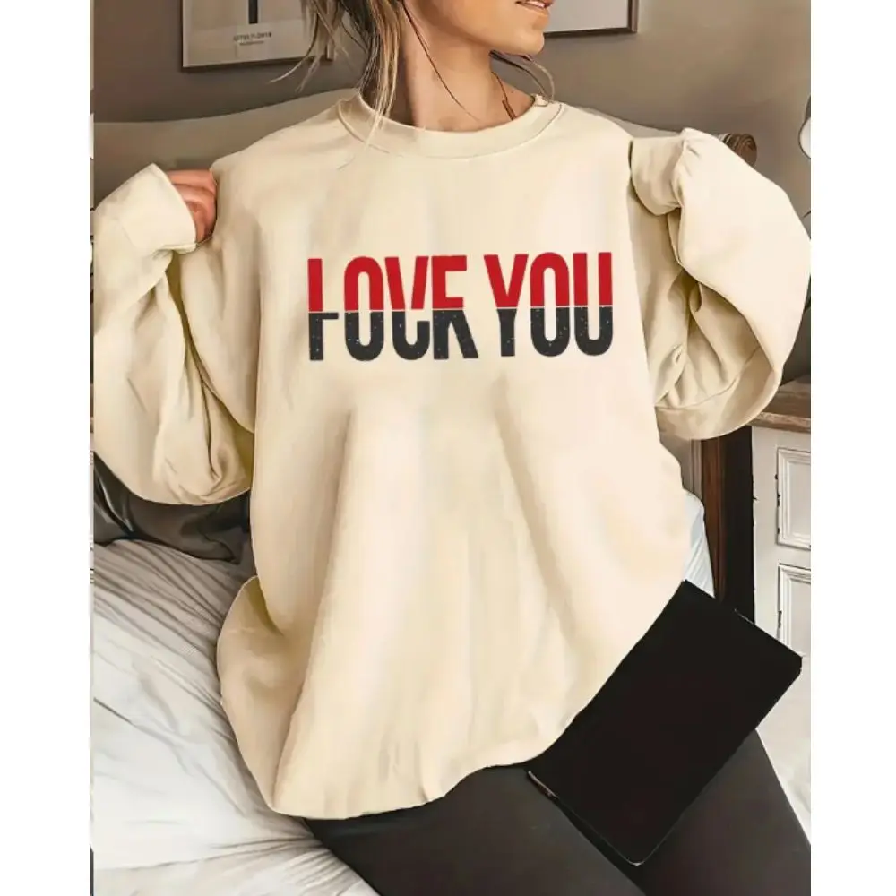 Women\'s Plus Slogan Print Pullover Plus Size Casual Sweatshirt Long Sleeve Round Neck Sweatshirt Basic Tops Clothes Shirt Hoodie