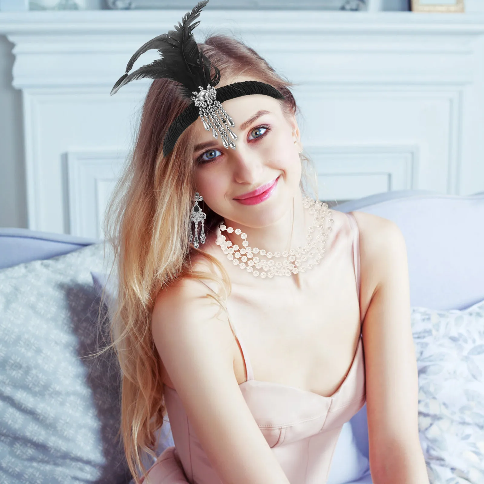 1920s الزعنفة زي مجموعة خمر اكسسوارات عقال قفازات شال تحت عنوان الأطراف الرقص 20s زي السيدات الترتر فستان رقص #5