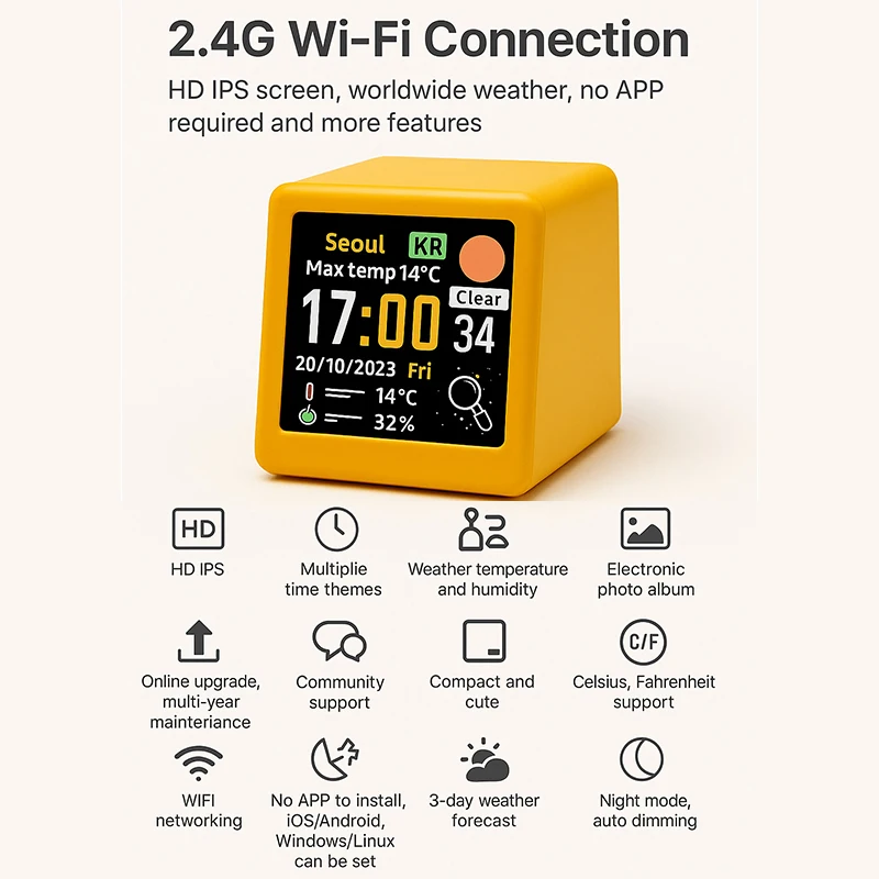 GeekMagic Ultra Smart WiFi Weather Forecast Station Clock for Desktop/Bed Decoration Date Time Photo Album with Gif Animation