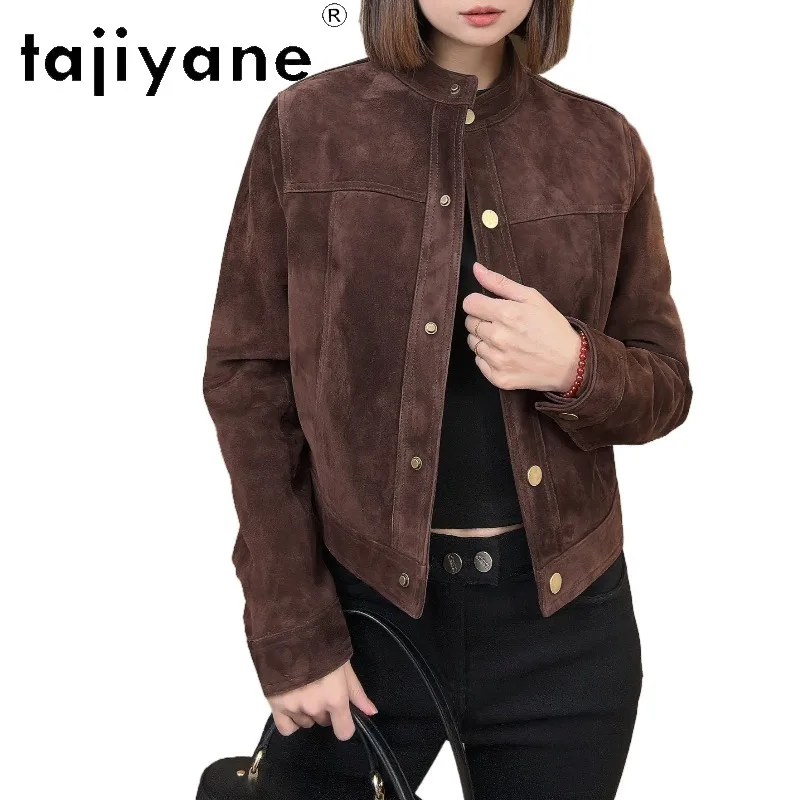 TAJIYANE Genuine Leather Jacket Women Short Sheepskin Leather Coats Retro Mead Color Jackets Slim Fit Outerwear Chic 2026 Косуха