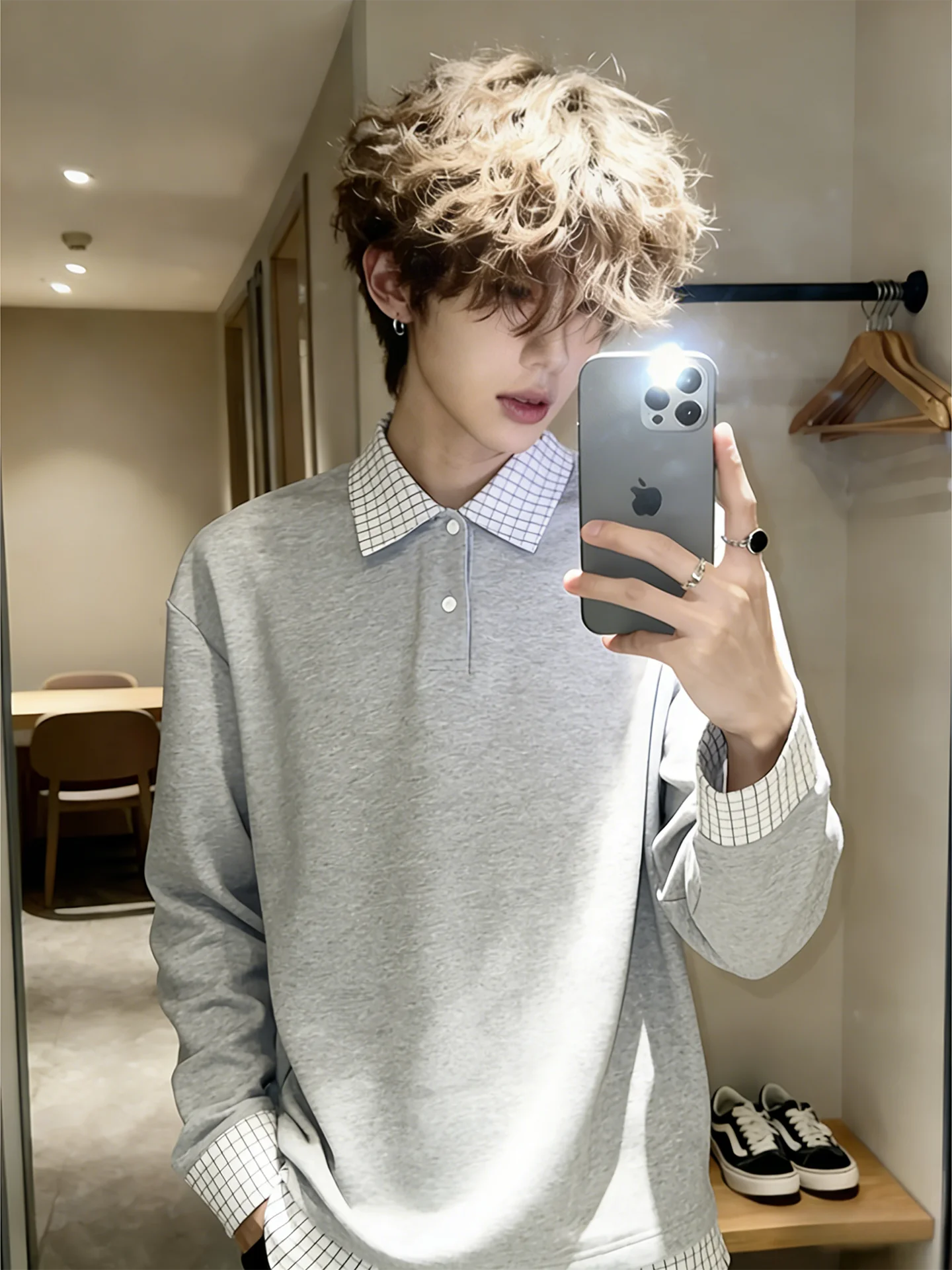 

Casual Plaid Long Sve irt Sweatirt Men's Sle Spring Autumn High Quali Cool American Sle T-irt for Youth