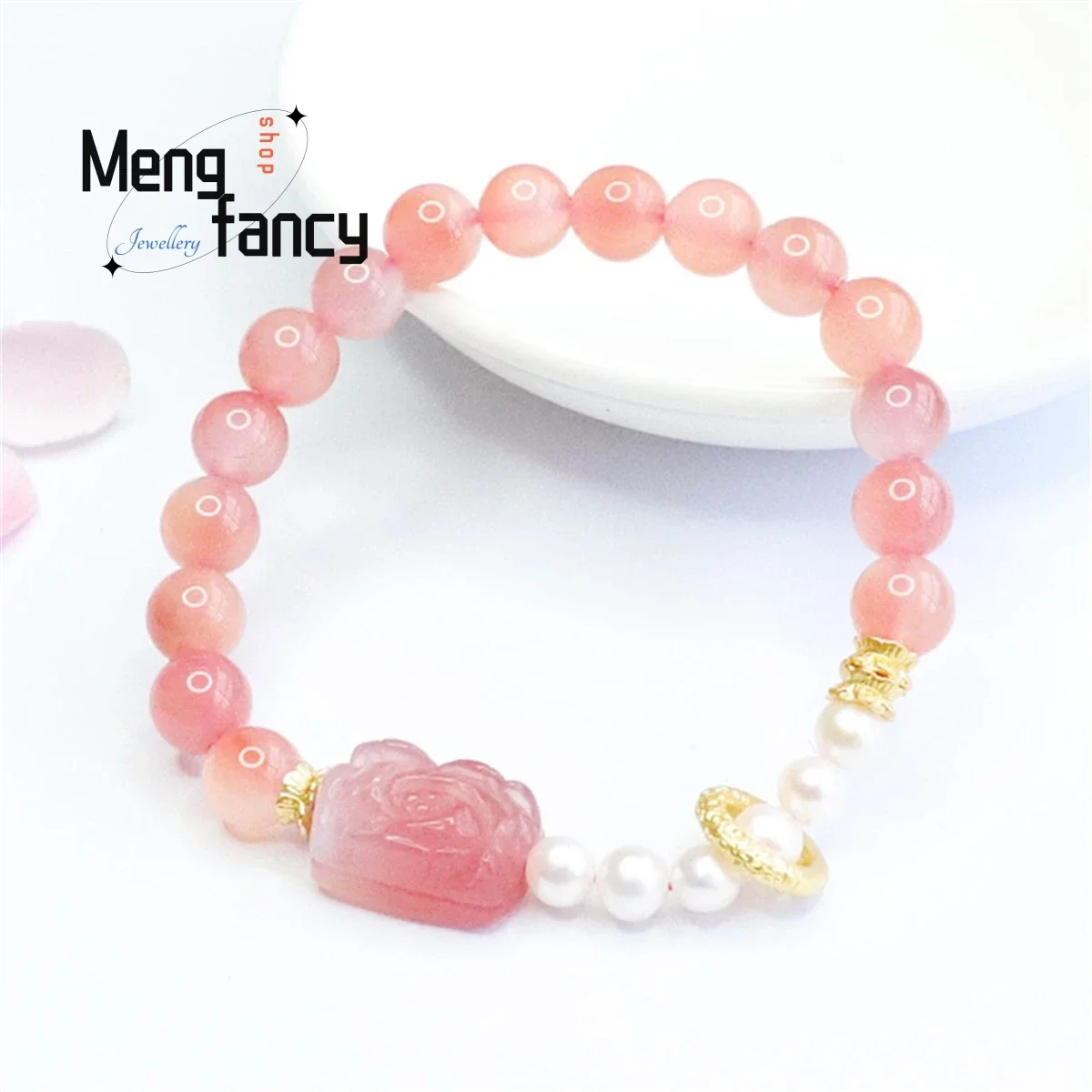 Natural Yanyuan Agate Flower Running Pink Bead String Bracelet Simple Personality Versatile Fashion Men Women Charm Fine Jewelry