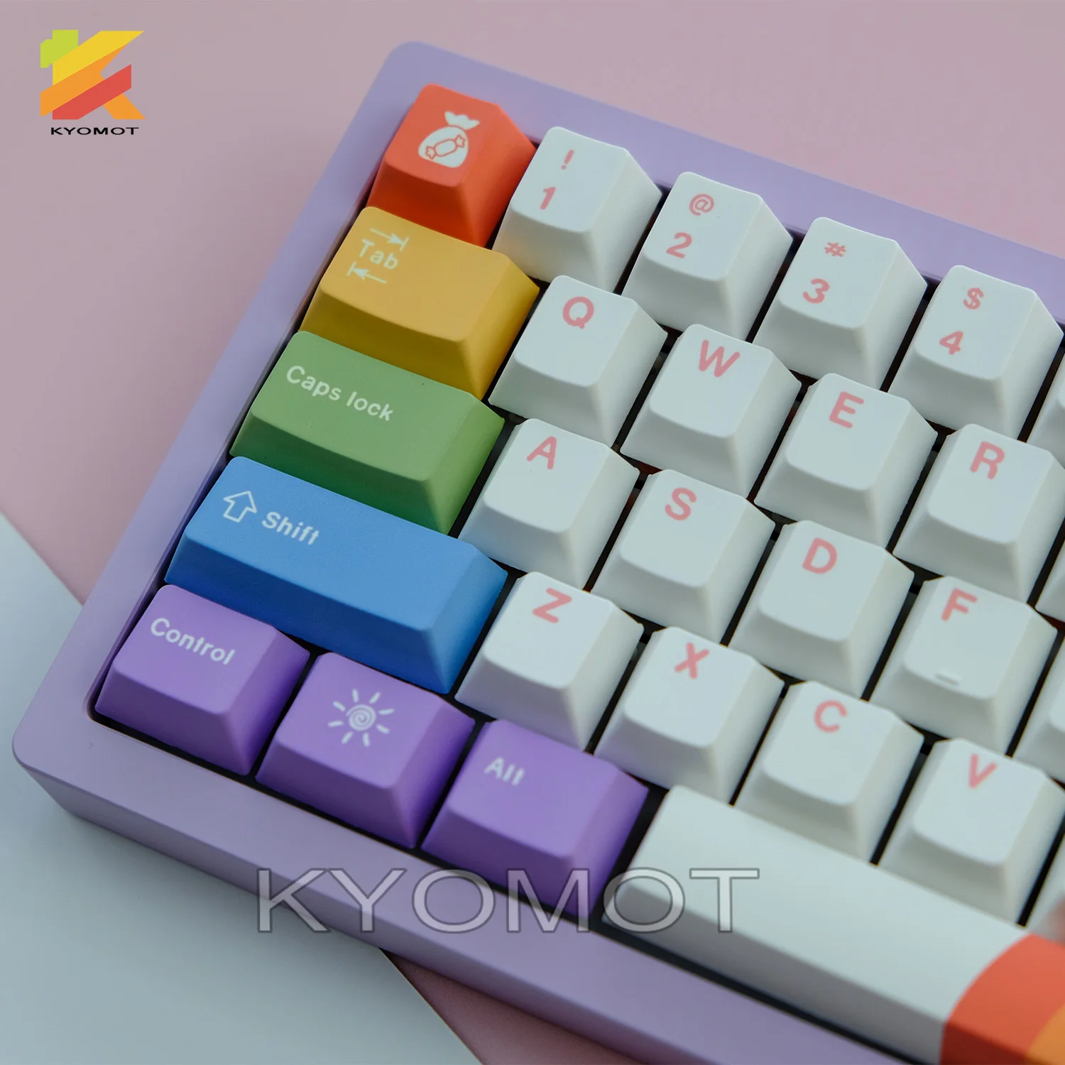 

KYOMOT 134 Keys Rainbow Hall Keycaps PBT Dye Cherry Profile English Seven color Keycap For MX Switch Games Mechanical Keyboard