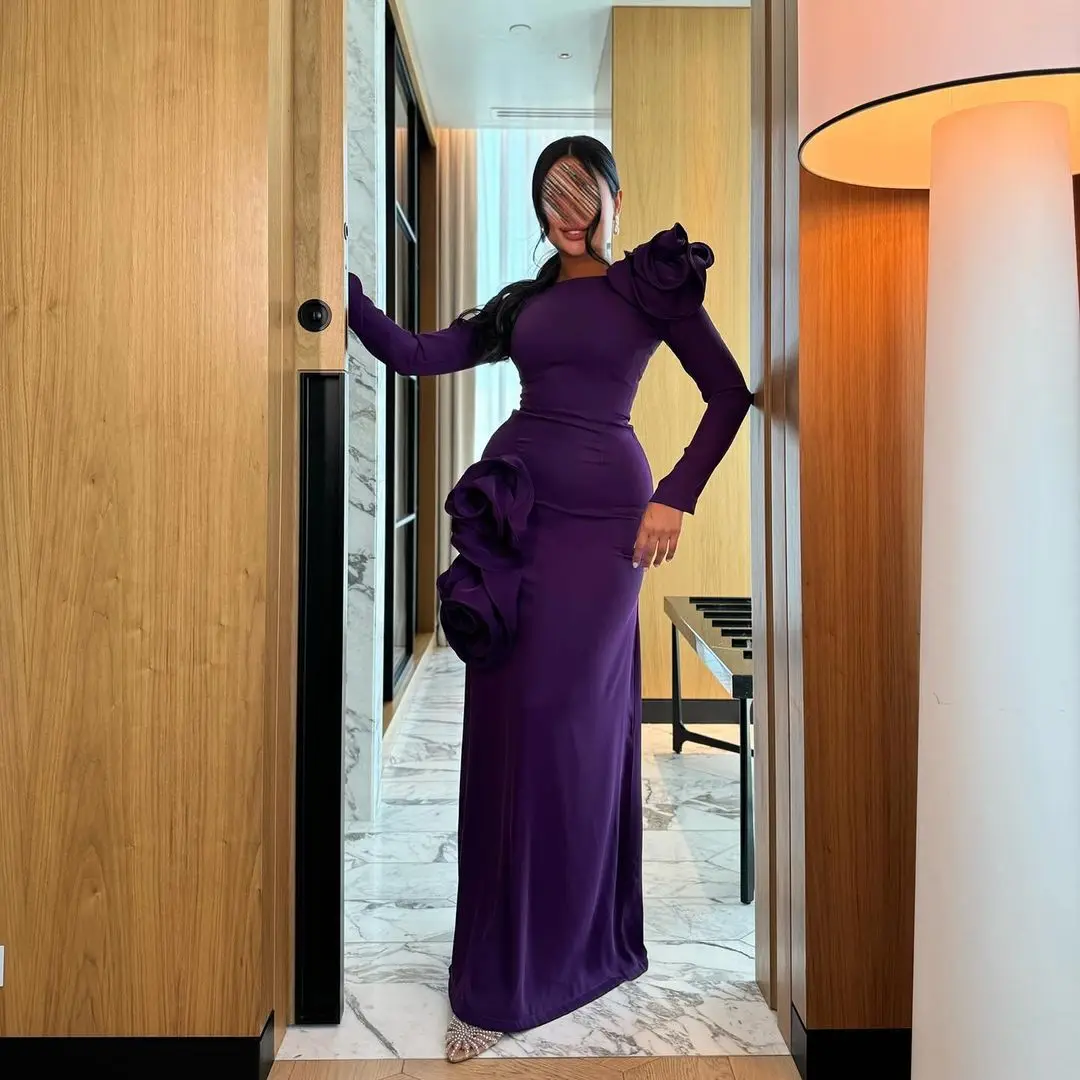 SWEMILE Column Scoop Neckline Floor-Length High Slit Long Sleeves Wedding Party Dress Prom Dress Women Elegant Dresses For Women