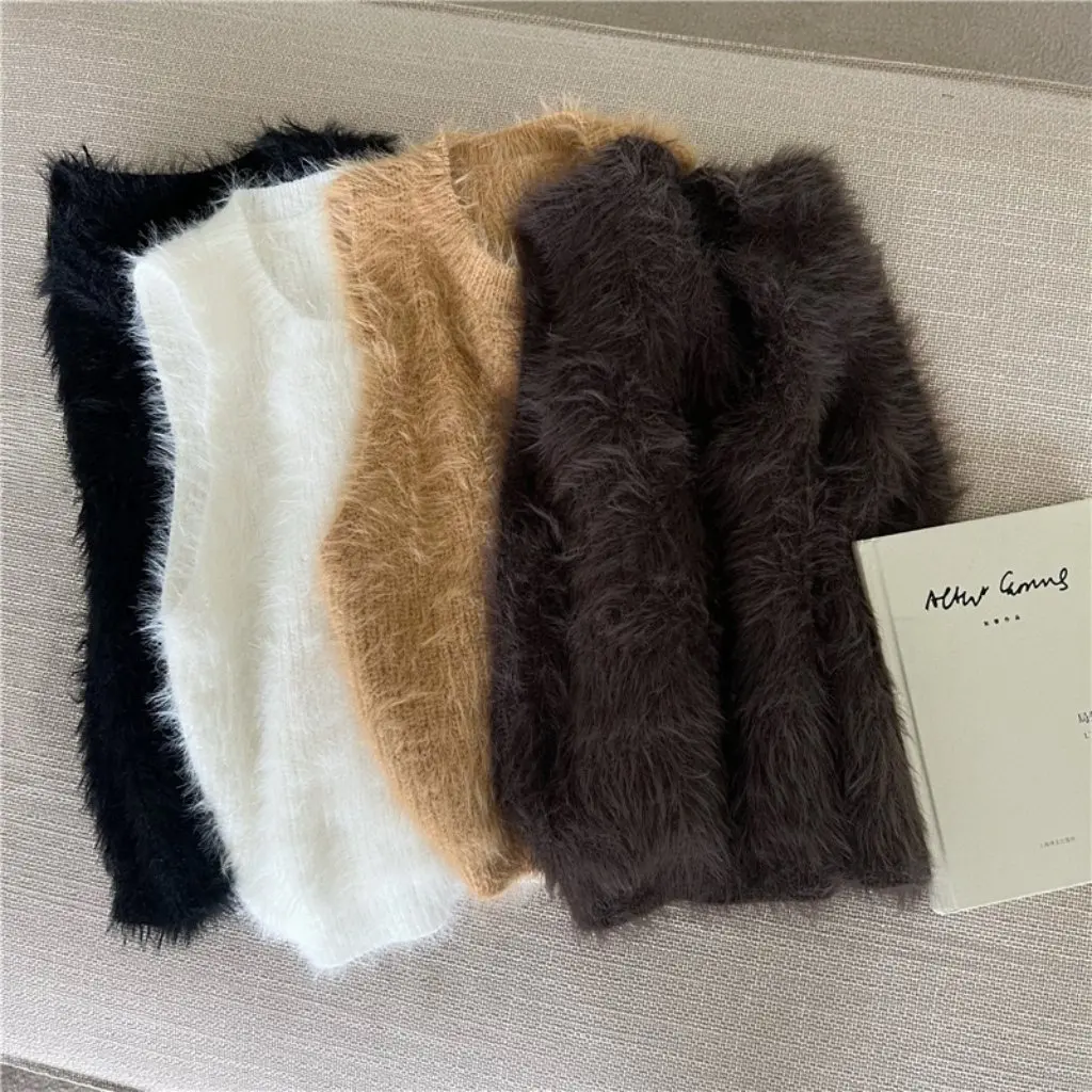 

Winter Furry Neck Top Pure Desire Style Slimming Imitation Mink Fleece Knitted Vest Women's Fashion Outerwear