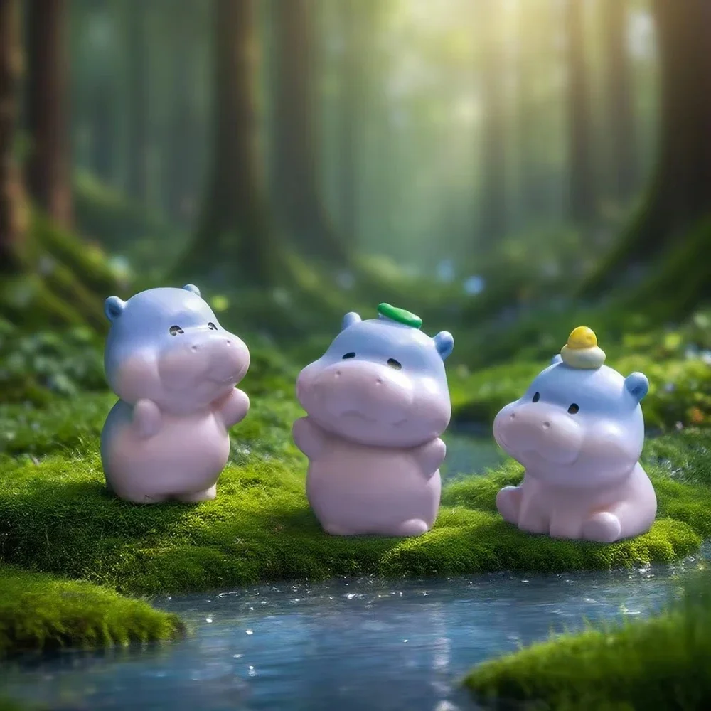 6PCS Miniatures Gradient Hippo Figurines Cute Mini Animal Decor for Terrarium DIY Craft Car Desk Decoration Dollhouse Ornament