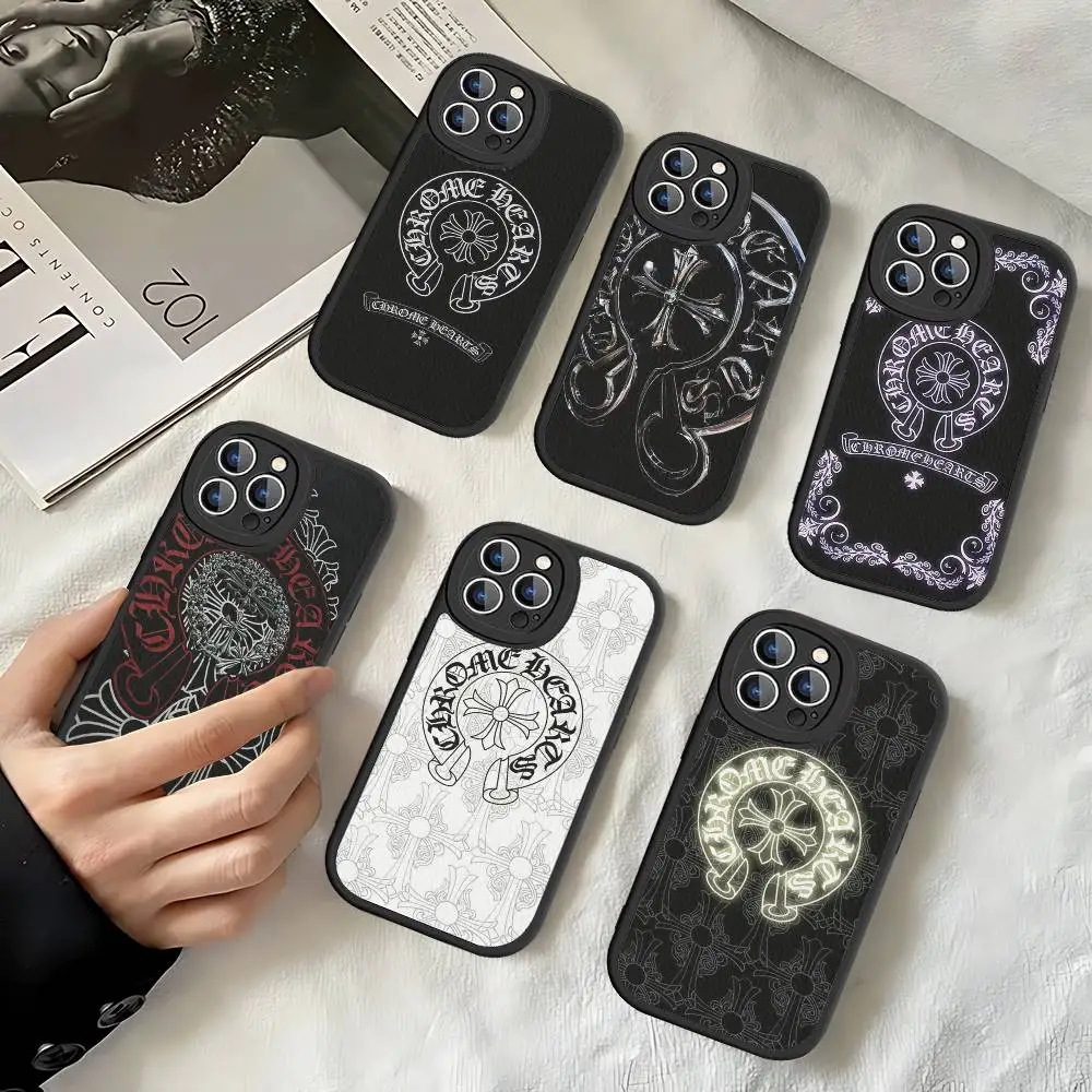 الكلاسيكية الفاخرة C-ChromeS H-القلب جراب هاتف آيفون 11 12 13 14 15 16 برو ماكس زائد أغطية جلد