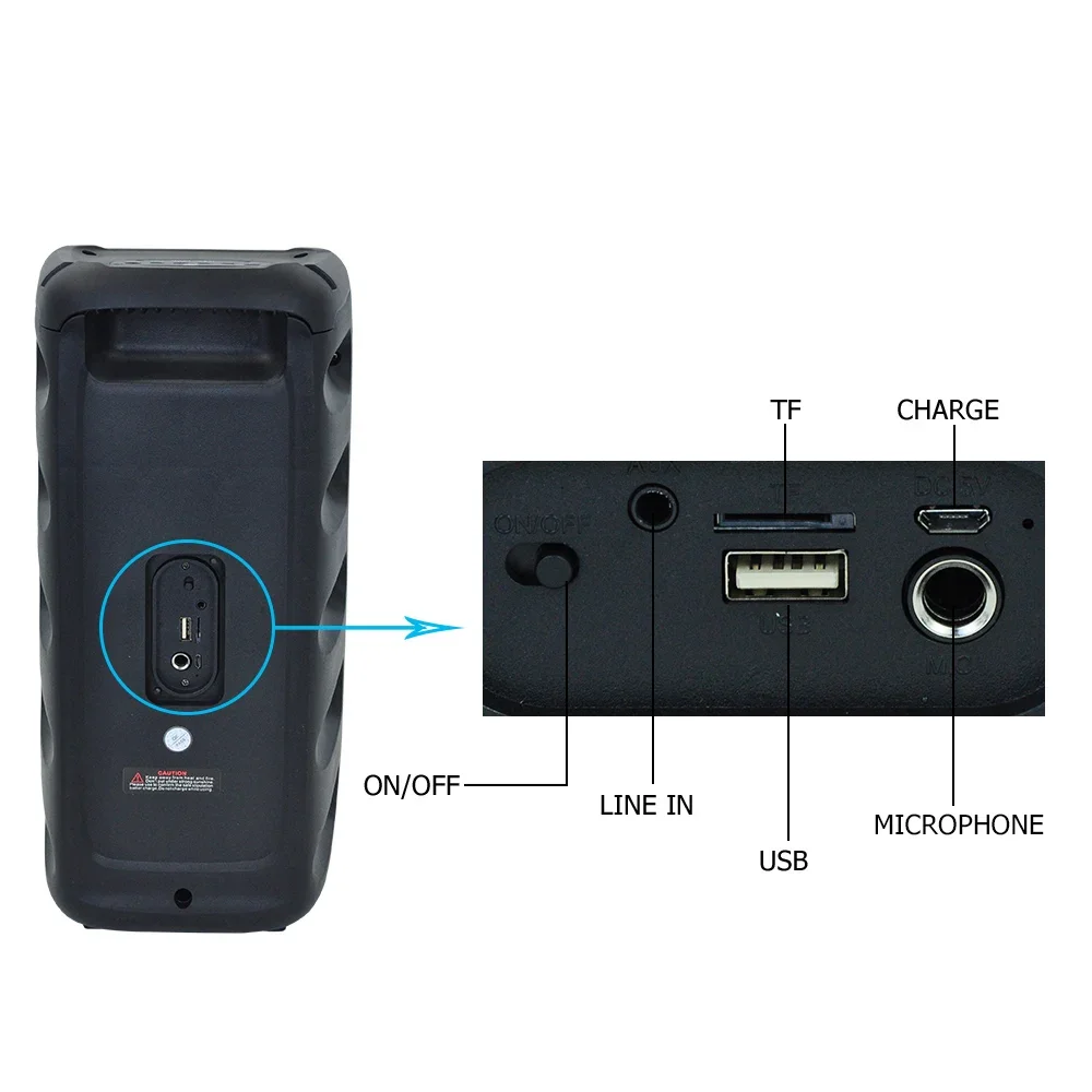 مزدوج 4 ''حفلة المتكلم بلوتوث في الهواء الطلق المحمولة مكبر الصوت اللاسلكي الموسيقى العمود دعم هيئة التصنيع العسكري راديو FM USB TF بطاقة مصباح ليد