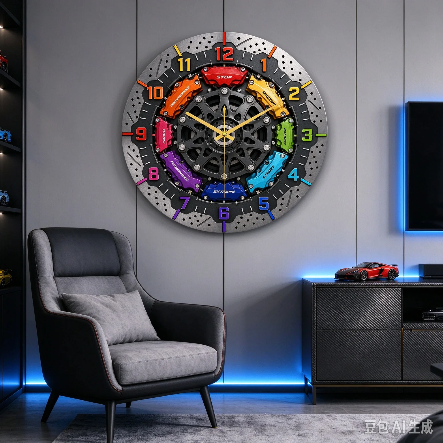 14Inch Color Modified Caliper Brake Disc Wall Clocks, Silent Quartz Clock
