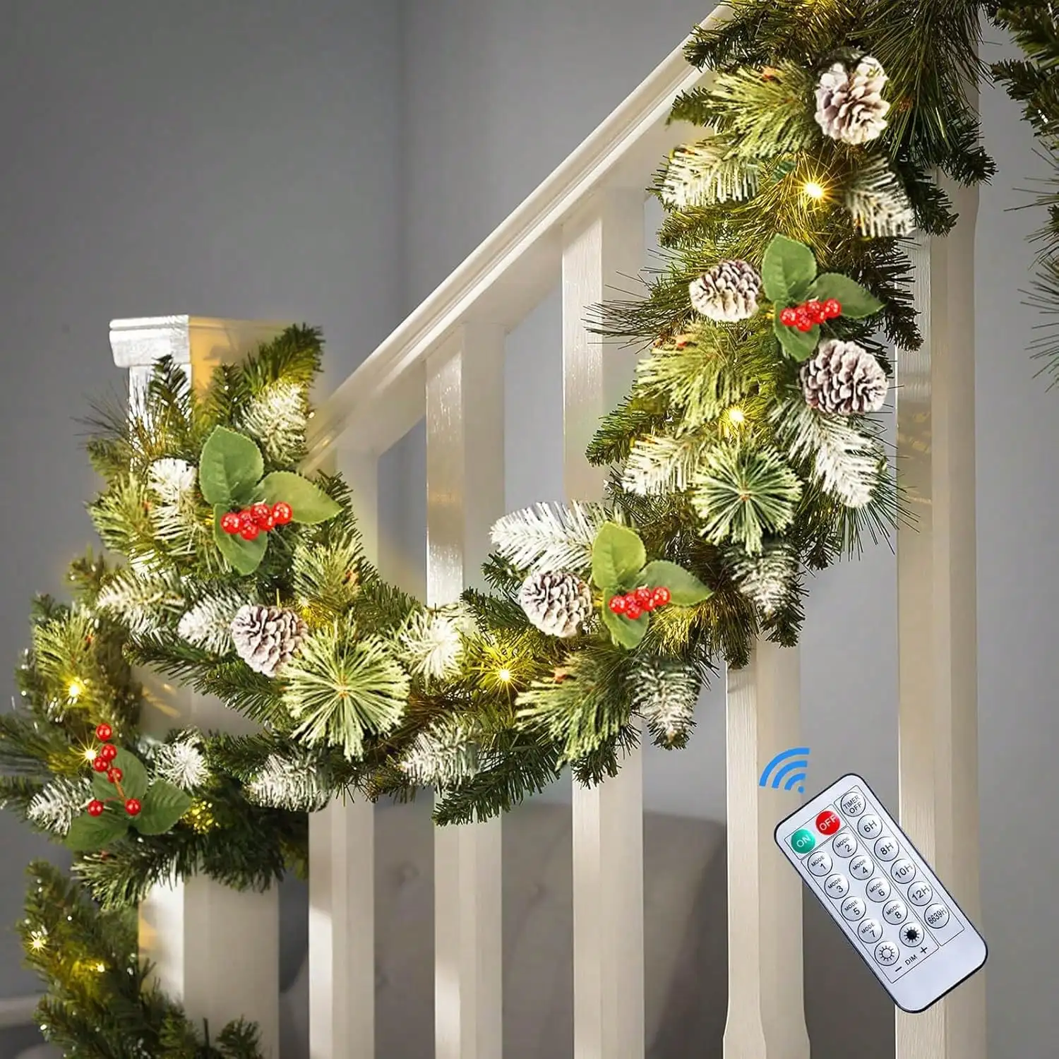 

9FT Prelit Artificial Christmas Garland With Color Changing Lights Operated For Mantle Stairs Fireplace Xmas Decoration