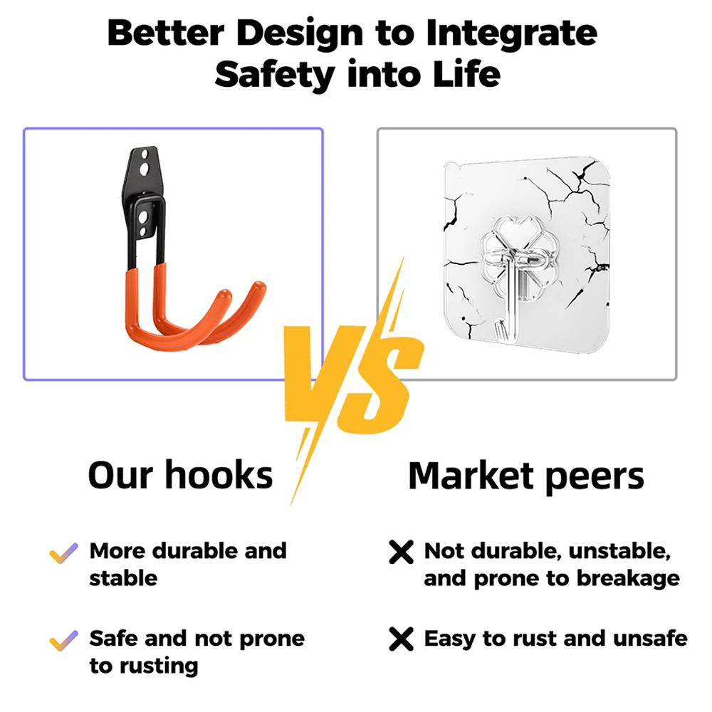 5 Size Heavy Duty Metal Hook Garage Organizer Wall Mount Anti-slip Bicycle Hanger Hooks Storage Hook For Ladders Garden Tool