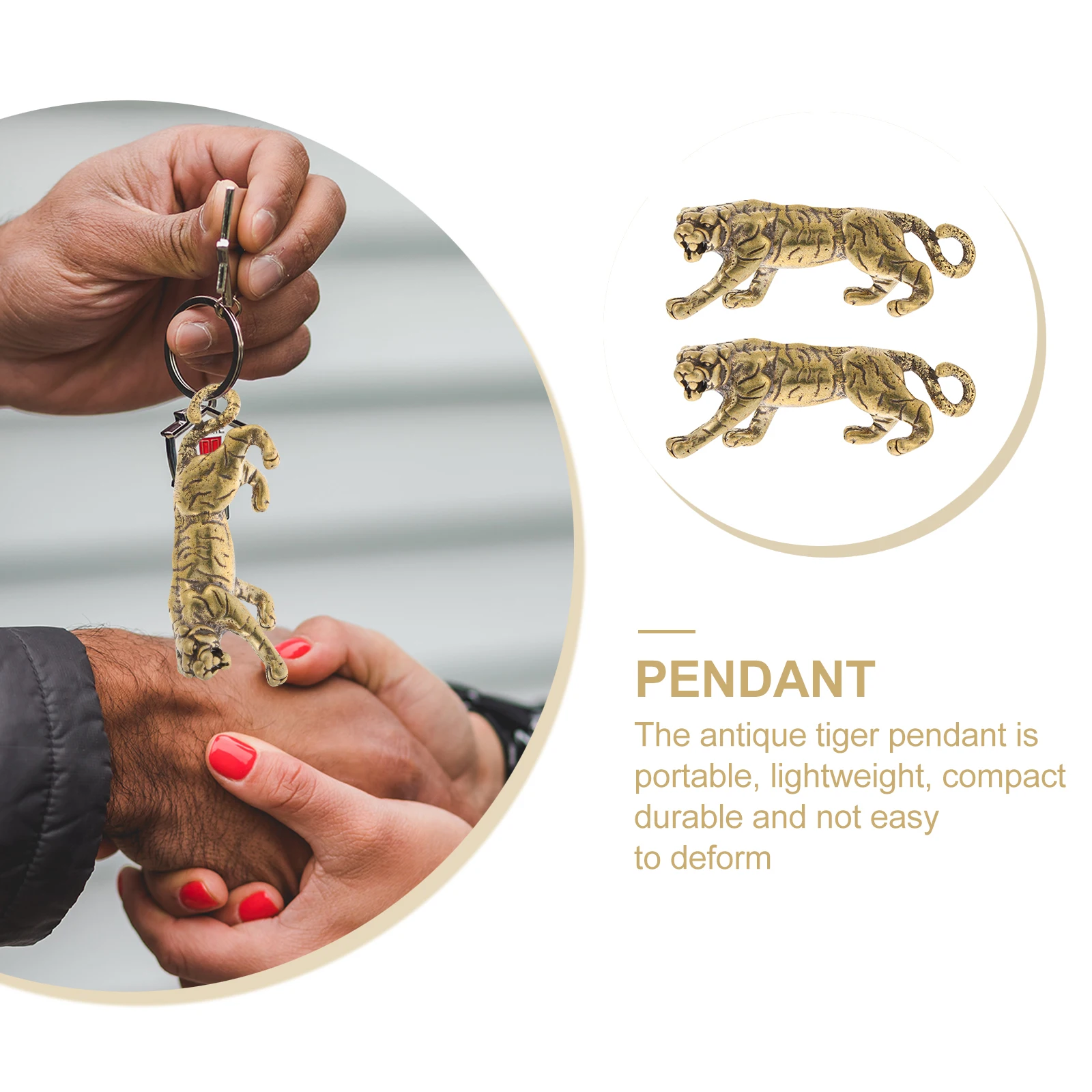 

2pcs Copper Tiger Diy Pendant Craft Hanging Decor Keychain Backpack Handbag Accessory Durable Lightweight Tiger Shaped