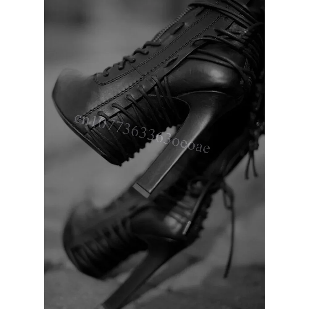 

Zipper Decor Platform Mid Calf Boots Cross Tied Shoes for Women Thin High Heels Fashionable Shoes 2024 Zapatos Para Mujere