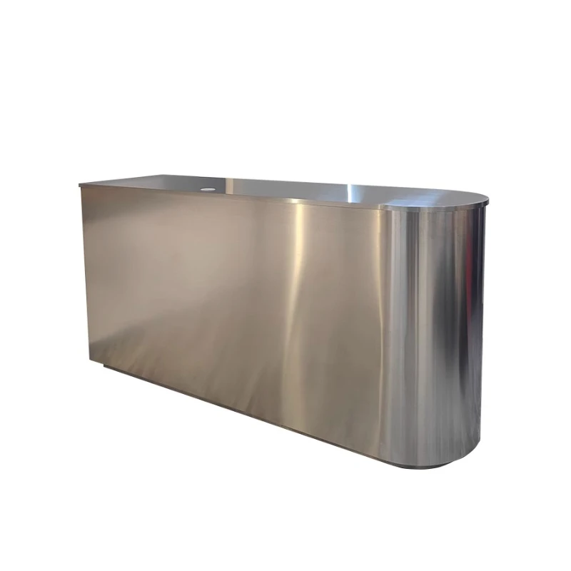

Company hotel front desk beauty salon reception desk modern simple stainless steel small curved bar