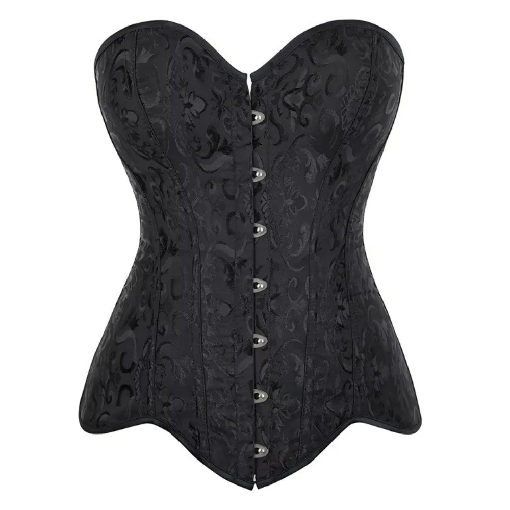Black Overbust Corset Womens Waist Trainer Shapewear Lace Up Front Busk Buttons Vintage Gothic Steampunk Party Dress Costume