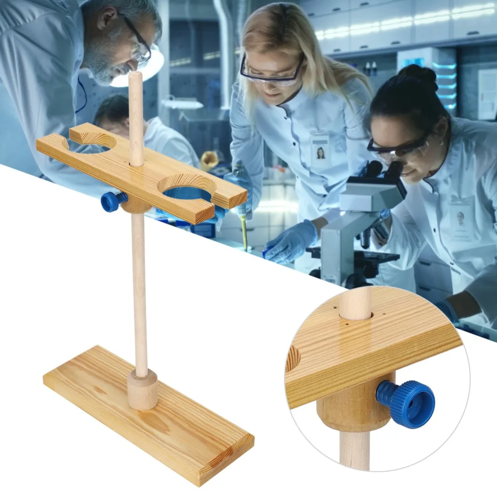 2 Hole Wood Funnel Stand Height Adjustable Solid Structure 2 Hole Funnel Rack Lightweight 2 Hole Lab Funnel Support Research Use