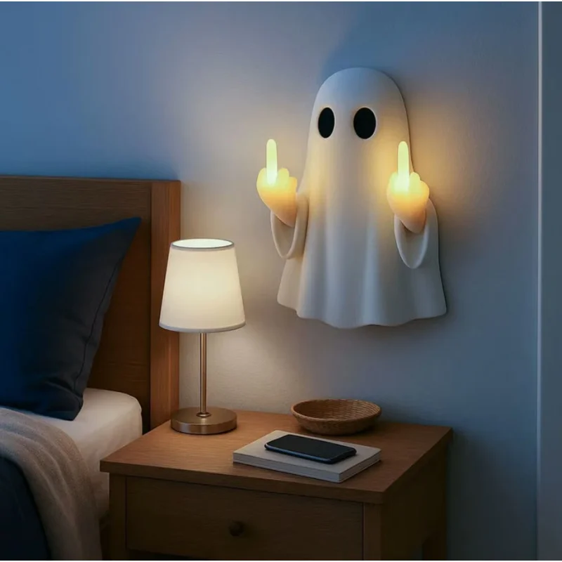 Ghost Middle-Finger LED Lamp - Halloween Skateboard Ghost Statue with LED Light