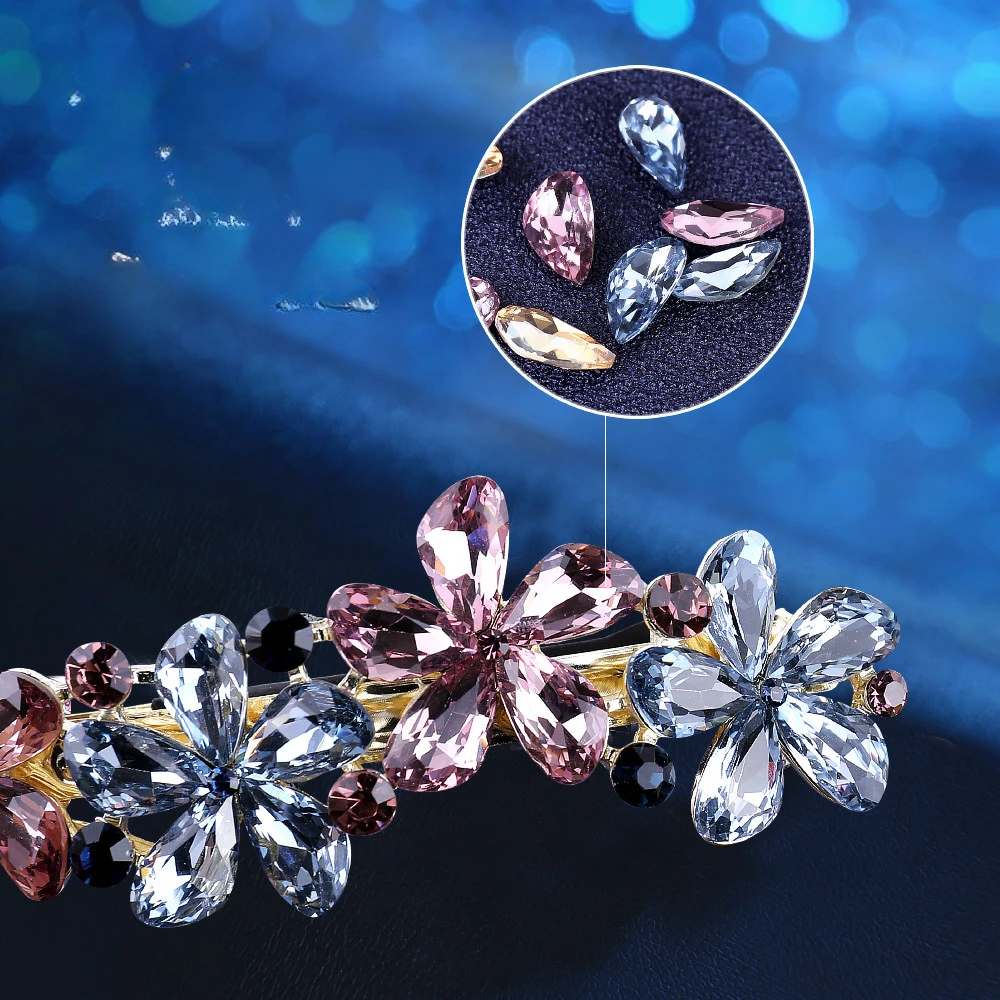 High Quality Fashion Trend Champagne Color Purple Blue Crystal Spring One Line Hair Clip Elegant Birthday Gift