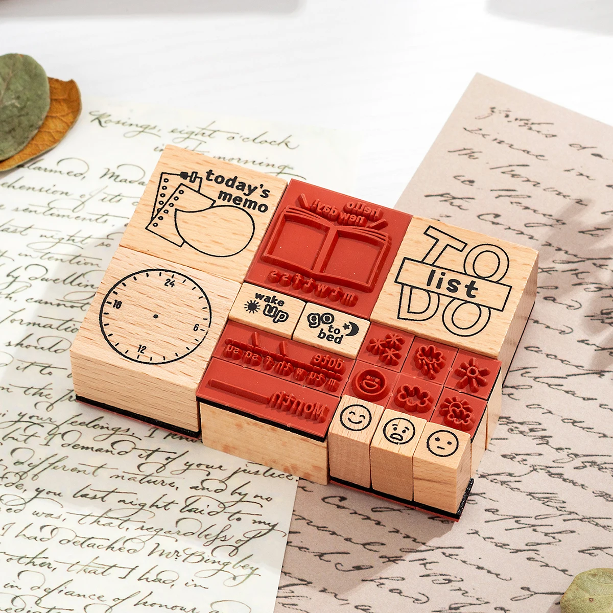 Retro-Holzstempel mit digitalem und wettermäßigem Muster, personalisiertes Design, exquisite Holzhandwerkskunst, ideal für Datumskalender und Notizbücher