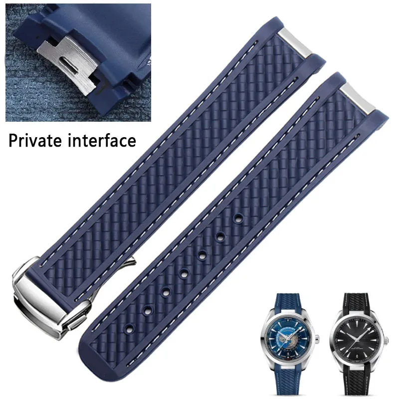 Rubber Watchband For Omega AT150 Seamaster 300 AQUA TERRA Diving watches straps Black Blue Silicone Watch Strap 20mm bracelet