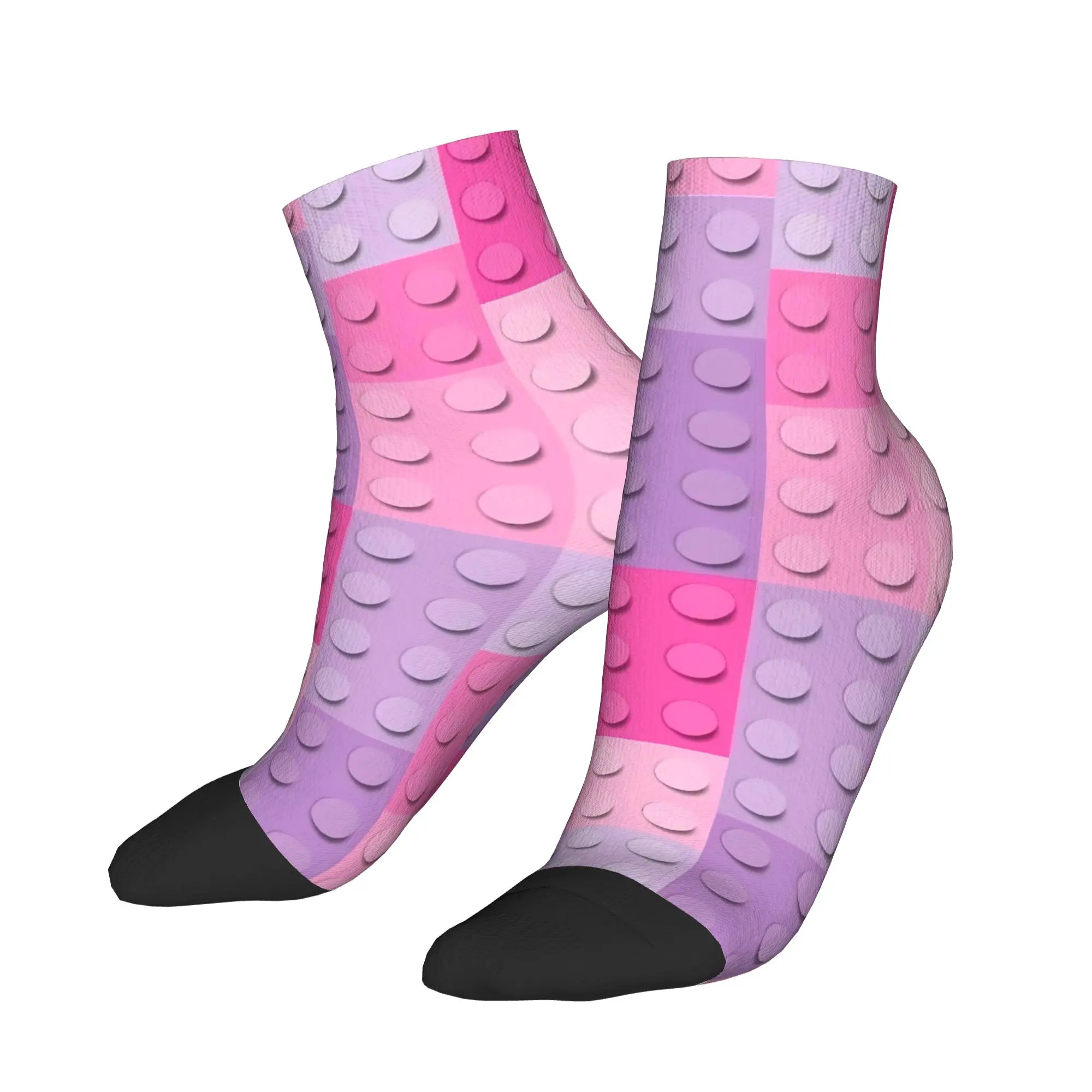 Men's Socks Pink Purple Gradient Building Blocks Pattern Funny Quality Soft Ankle Sock Summer  Design Cycling Anti Slip Socks