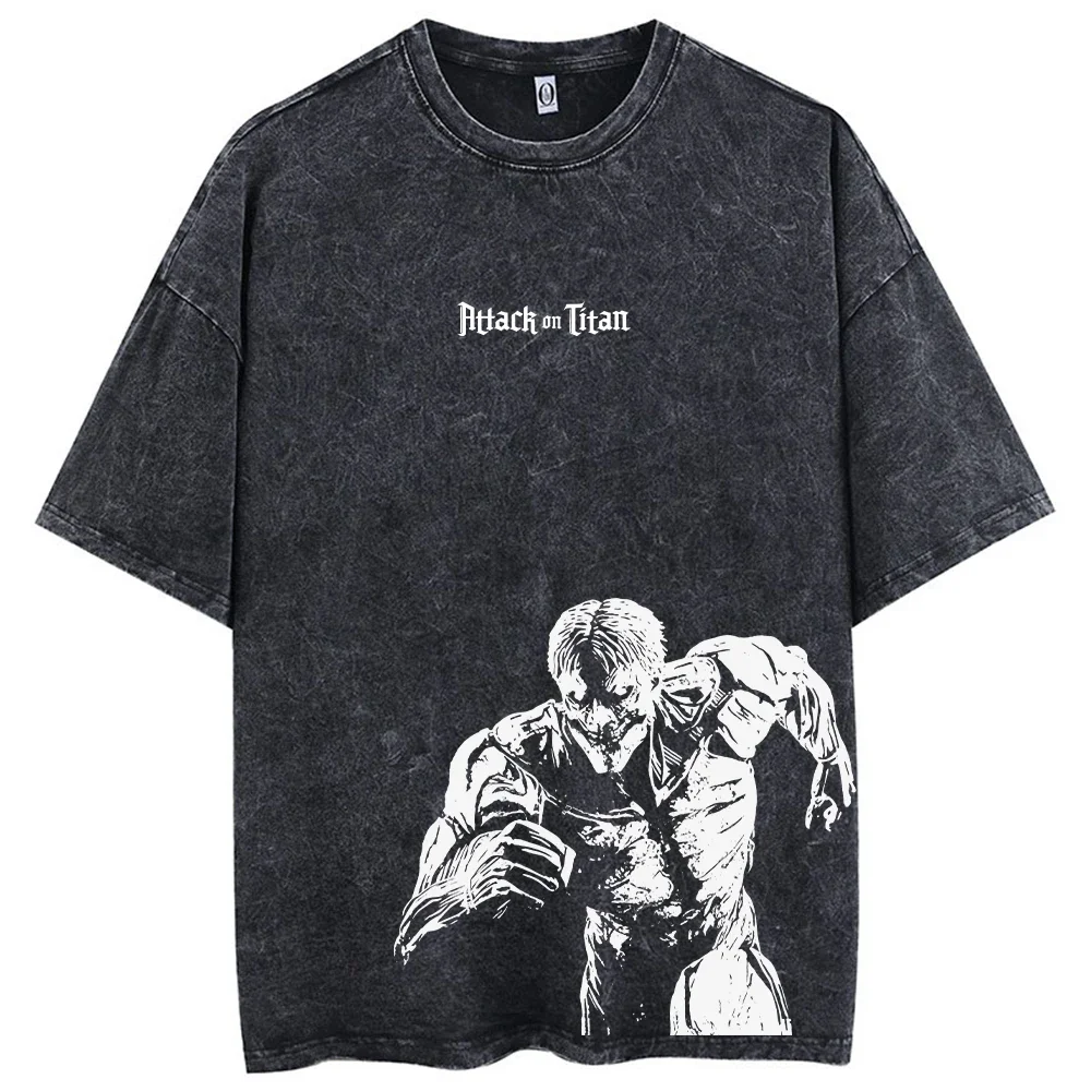 

Anime Attack Titan T-Shirt HipHop Streetwear Graphic Print Oversize Tshirt Washed Short Sleeve Cotton Loose Vintage Tops T Shirt