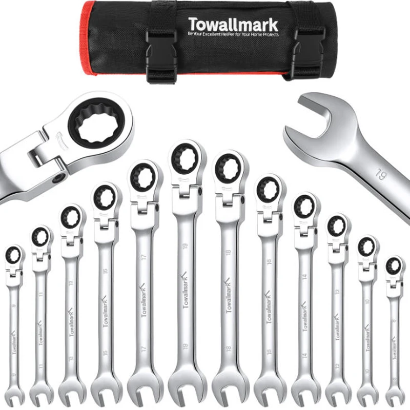 

12 pcs Flex-Head Wrench Set, Ratcheting Combination Set, Metric 8-19mm, 72-Teeth,Cr-V Steel Ratchet Wrenches for home/car/bike