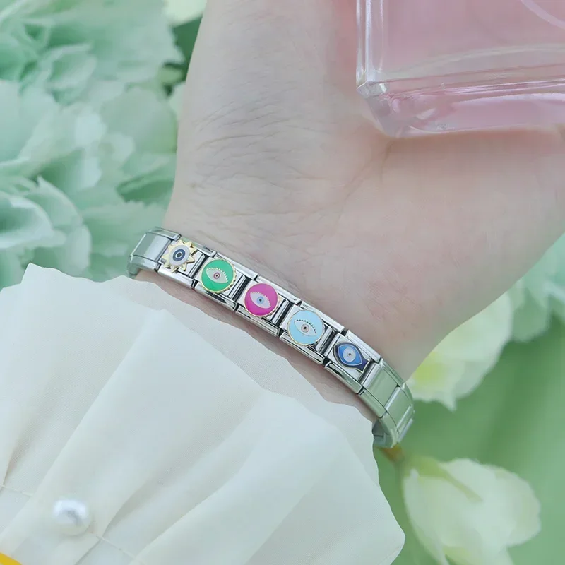 Hapiship 2024 Fashion Popular Romantic Heart Round Eye Charm Italian Links Fit 9mm Bracelet Making DIY Women Jewelry DJ1105-A image 3