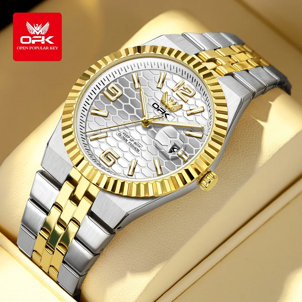 

OPK 8186 Brand Quartz Business Man Watch 30M Waterproof Luminous Stainless Steel Strap Classic Calendar Display Watch For Men