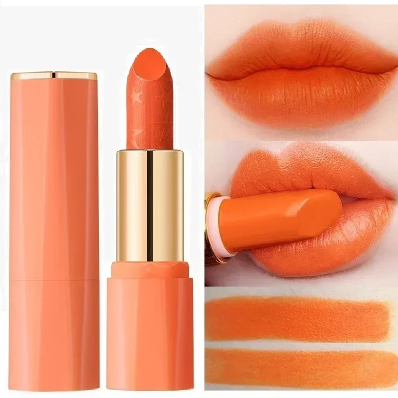 Oranje kleur Matt Lipstick Lip Glaze Zijdezacht Niet gemakkelijk te vervagen Lipgloss Langdurige lippenstift Sexy damescosmetica Make-up