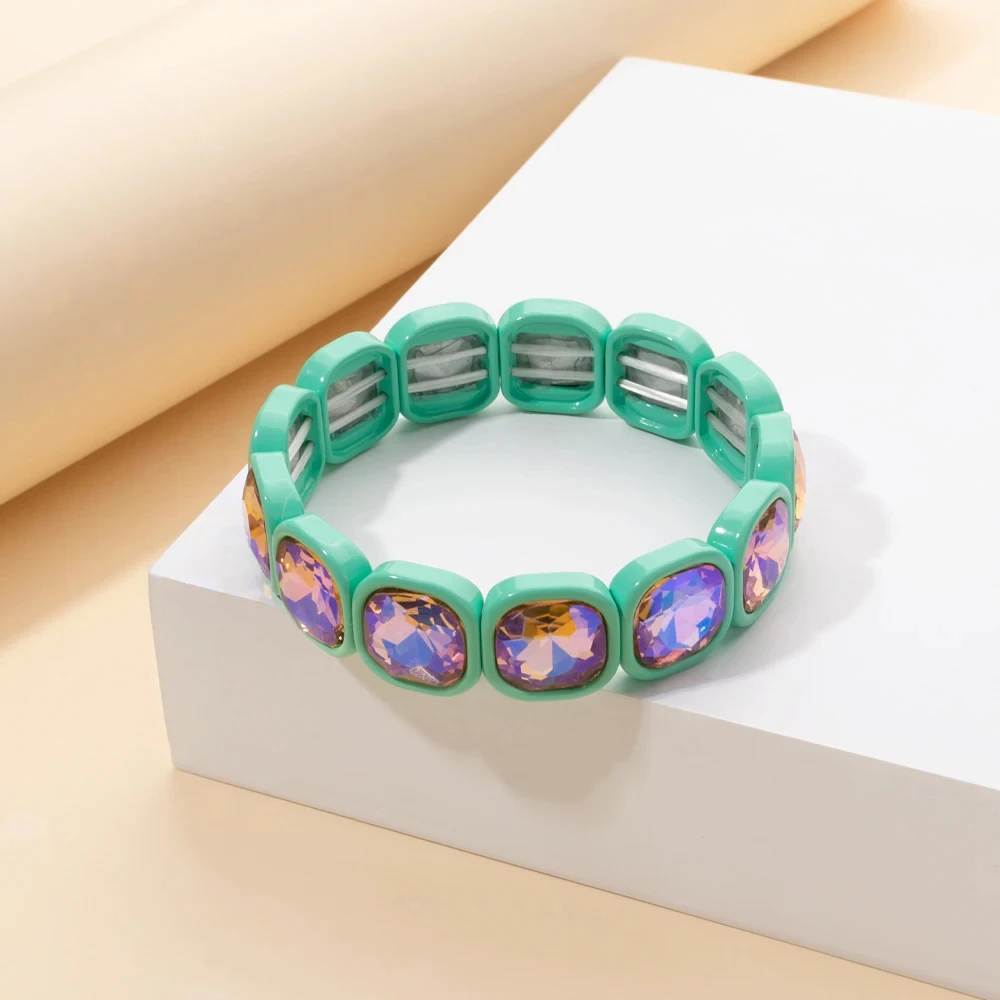 Colorful 15mm Crystal Elastic Bracelet Enamel Stretch Rhinestone Bangle Tile Bead Bracelet for Women Fashion Jewelry