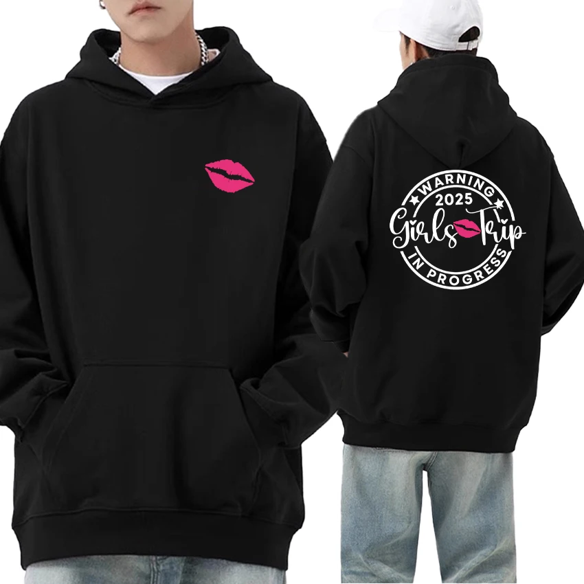 

New In Girls Trip 2025 Long sleeve Sweatshirt Personalized zevity Girls Double Sided Print Hoodie Fleece Loose Pullover Unisex