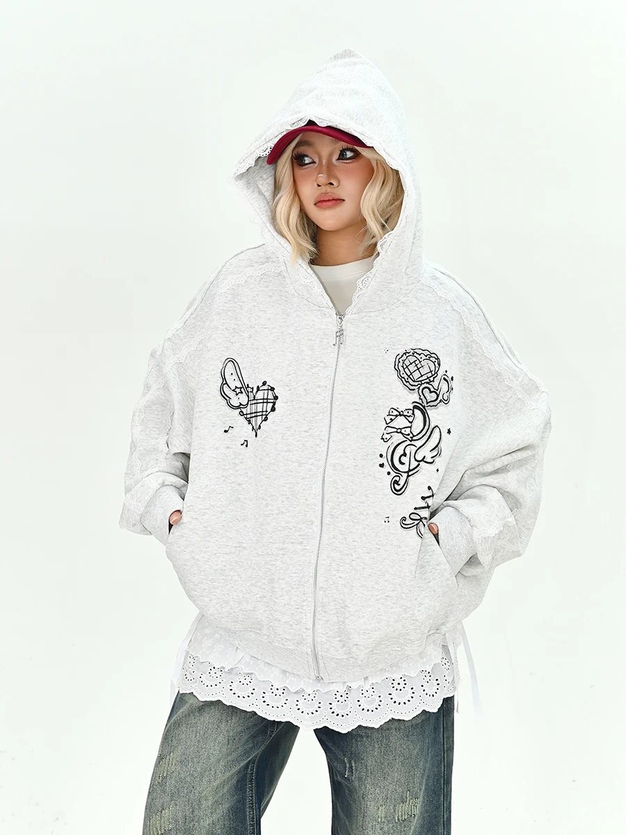 

Весна 2026: Новинка! Женский свободный кардиган-худи с дизайном в виде сердечек, повседневная верхняя одежда в студенческом стиле