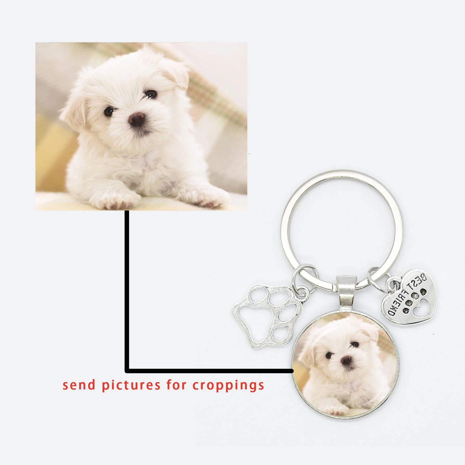 

Custom DIY Dog Photo Keychain I Love Cat Glass Crystal Pendant Mini Heart Keychain Car Key Man and Girl Favorite Gift Souvenir